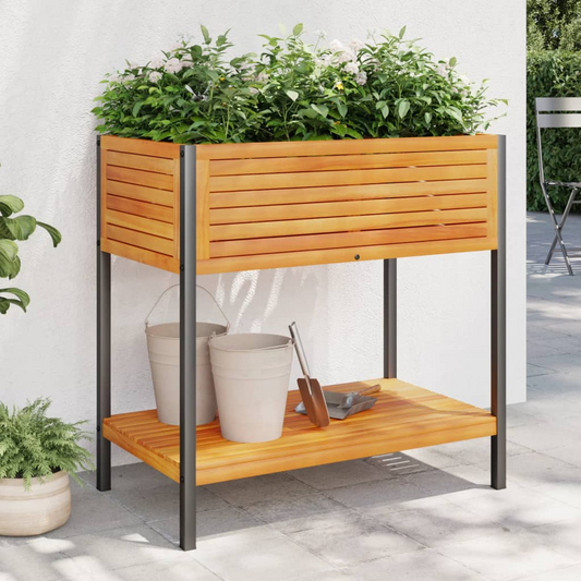 vidaXL Garden Planter with Shelf 31.5"x17.7"x31.5" Solid Wood Acacia and Steel