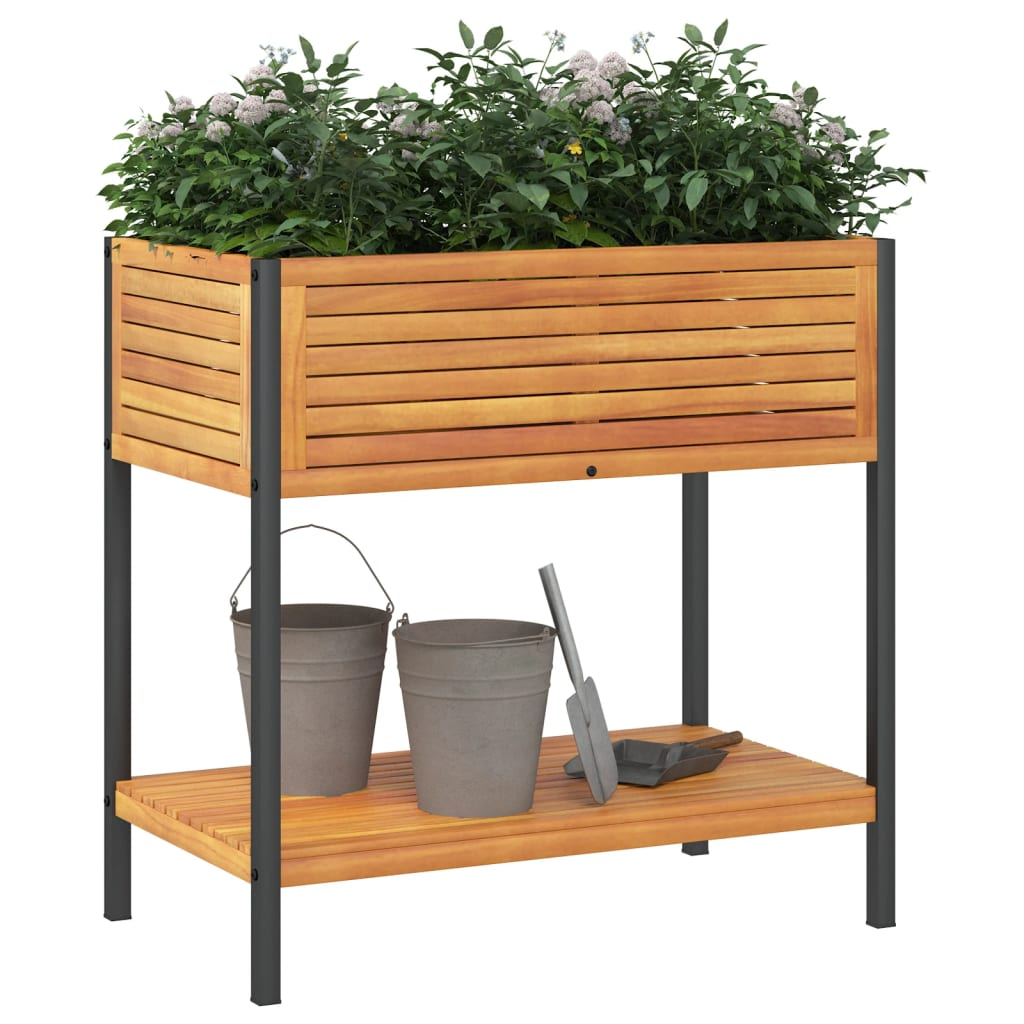 vidaXL Garden Planter with Shelf 31.5"x17.7"x31.5" Solid Wood Acacia and Steel