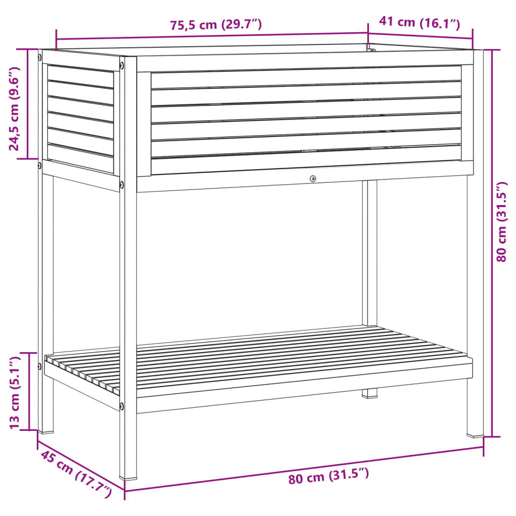 vidaXL Garden Planter with Shelf 31.5"x17.7"x31.5" Solid Wood Acacia and Steel