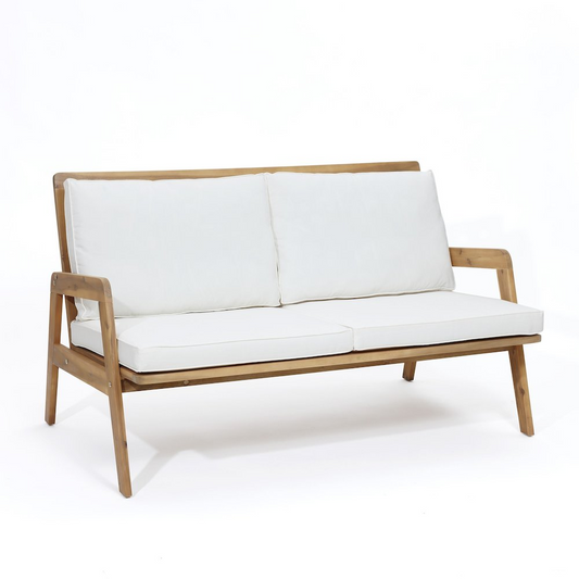 Outdoor Acacia Wood Coffee Table and Loveseat with Cushions