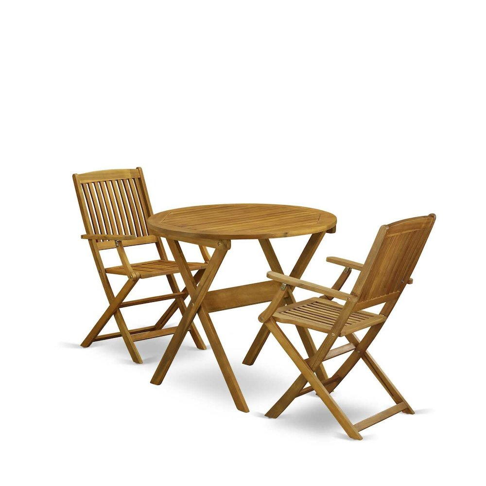 MNCM3CANA 3-Piece Outdoor Bistro Table Set Includes a Wooden Folding Table and 2 Outdoor Folding Chairs - Natural Oil Finish