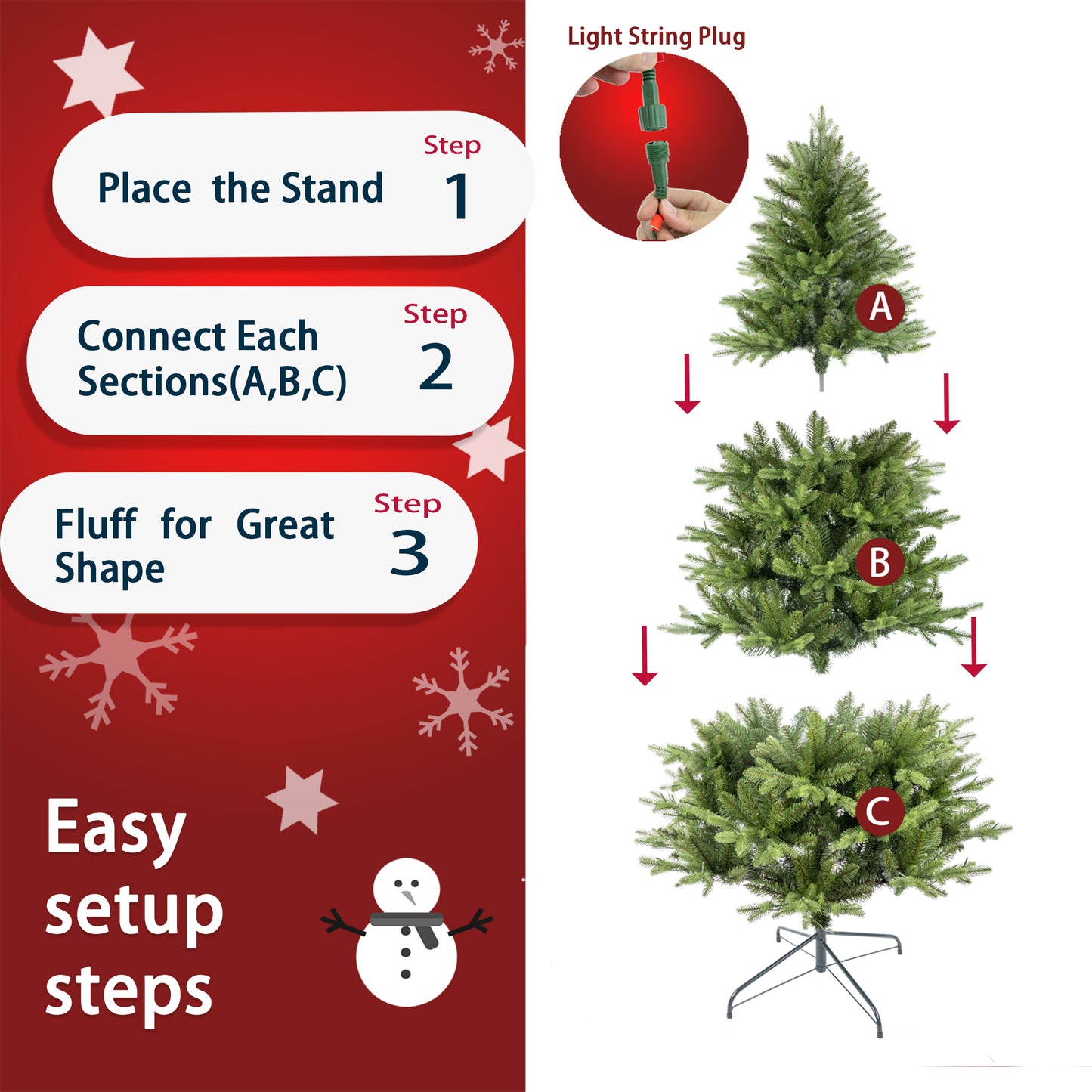 7.5ft Artificial Christmas Tree Prelit PE&PVC With Metal Stand,550 Multi-Colour LED Lights,2286 Branch Tips Green Everett Balsam Tree Easy Assembly For Indoor,Home 50 x 50 x 90 inches