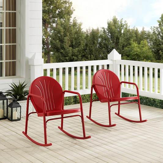 Griffith 2Pc Outdoor Metal Rocking Chair Set Bright Red Gloss - 2 Rocking Chairs