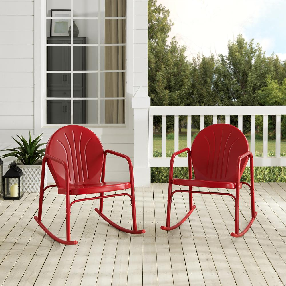 Griffith 2Pc Outdoor Metal Rocking Chair Set Bright Red Gloss - 2 Rocking Chairs