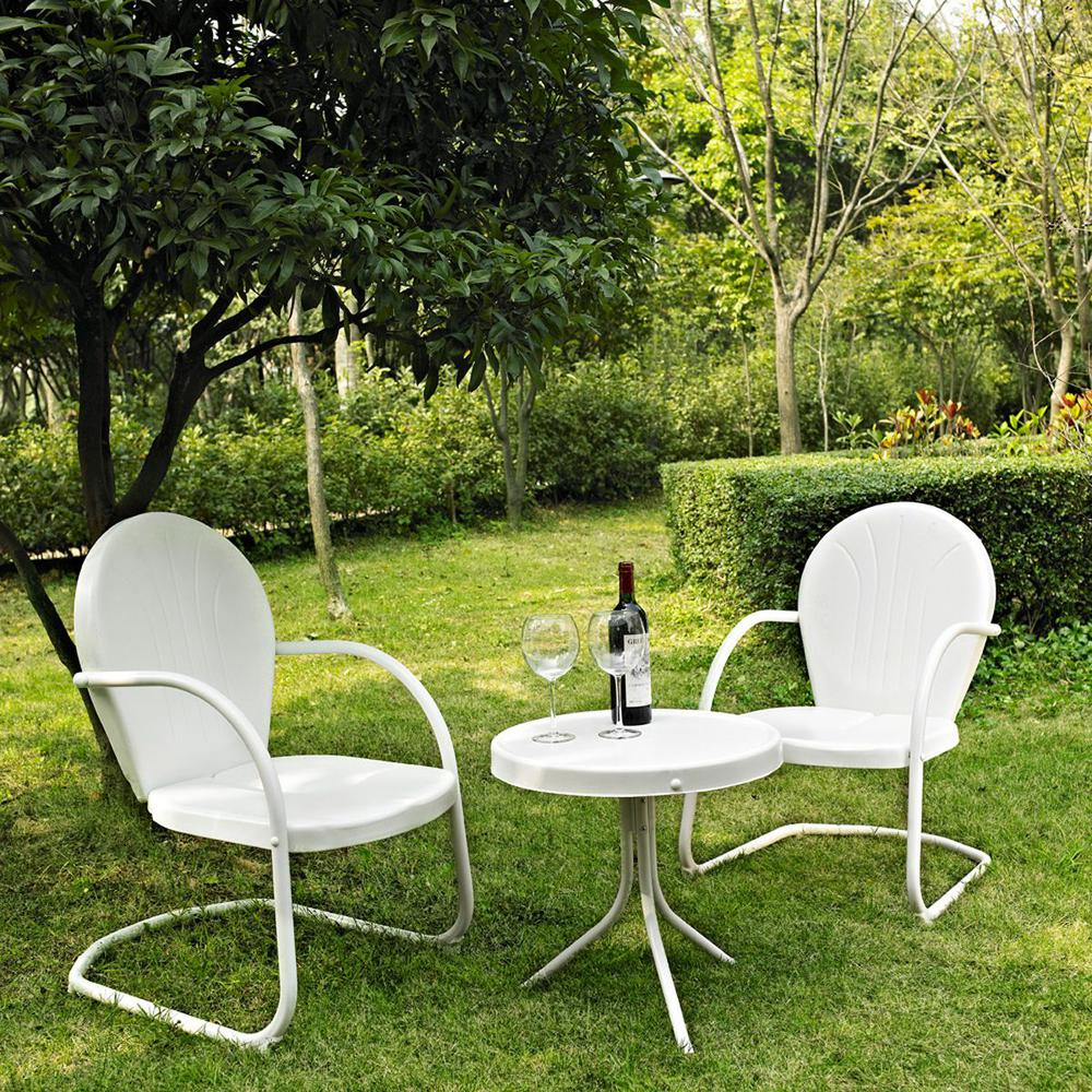 Griffith 3Pc Outdoor Metal Armchair Set White Gloss/White Satin - Side Table & 2 Chairs