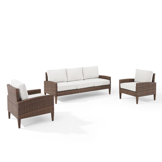 Capella Outdoor Wicker 3Pc Sofa Set Creme/Brown - Sofa & 2 Armchairs