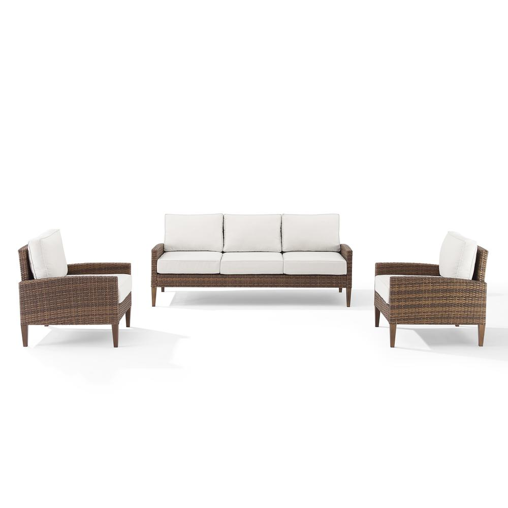 Capella Outdoor Wicker 3Pc Sofa Set Creme/Brown - Sofa & 2 Armchairs