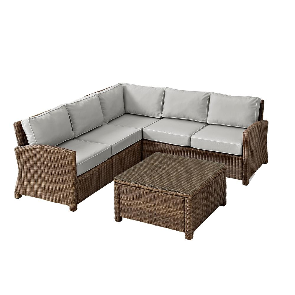 Bradenton 4Pc Outdoor Wicker Sectional Set Gray/Weathered Brown