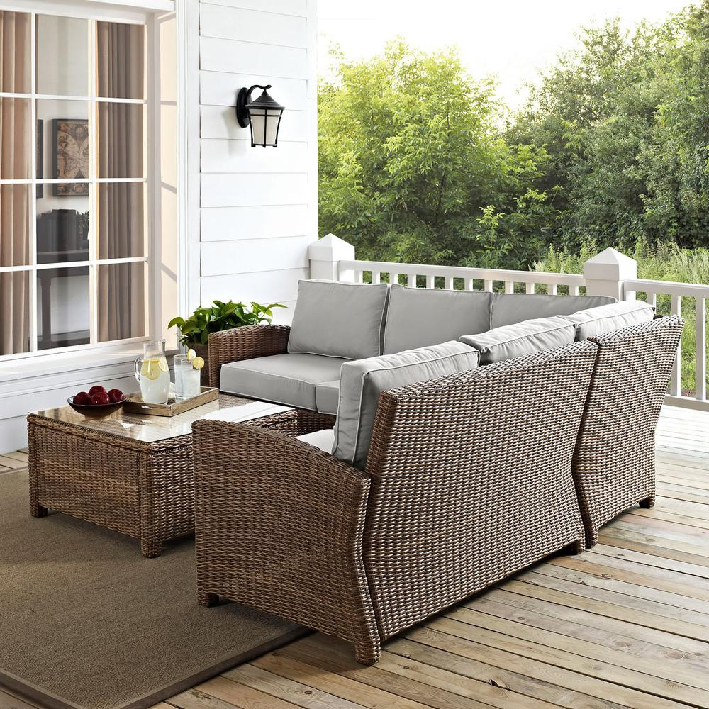 Bradenton 4Pc Outdoor Wicker Sectional Set Gray/Weathered Brown