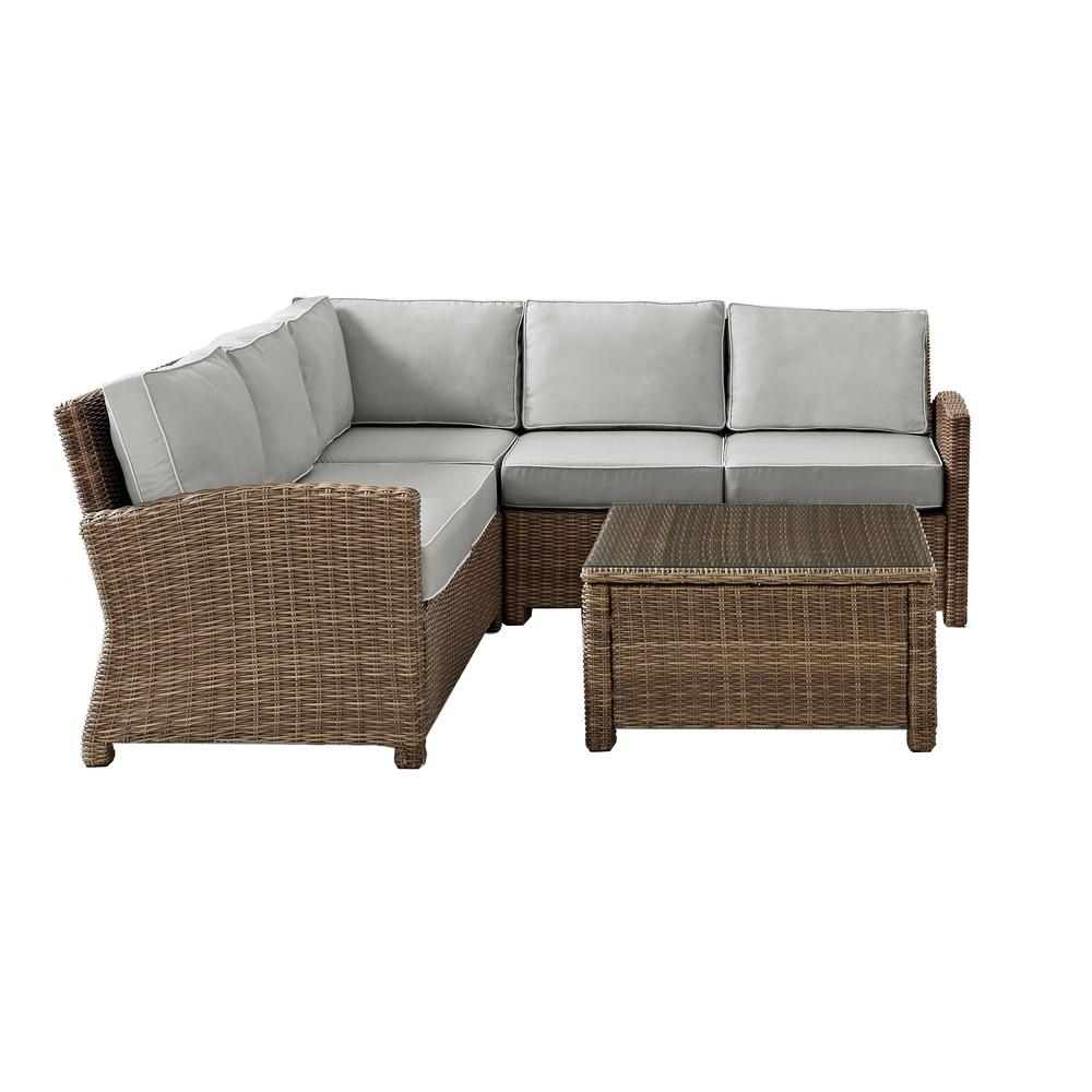 Bradenton 4Pc Outdoor Wicker Sectional Set Gray/Weathered Brown