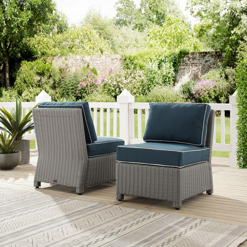 Bradenton 2Pc Outdoor Wicker Chair Set Navy/Gray - 2 Armless Chairs