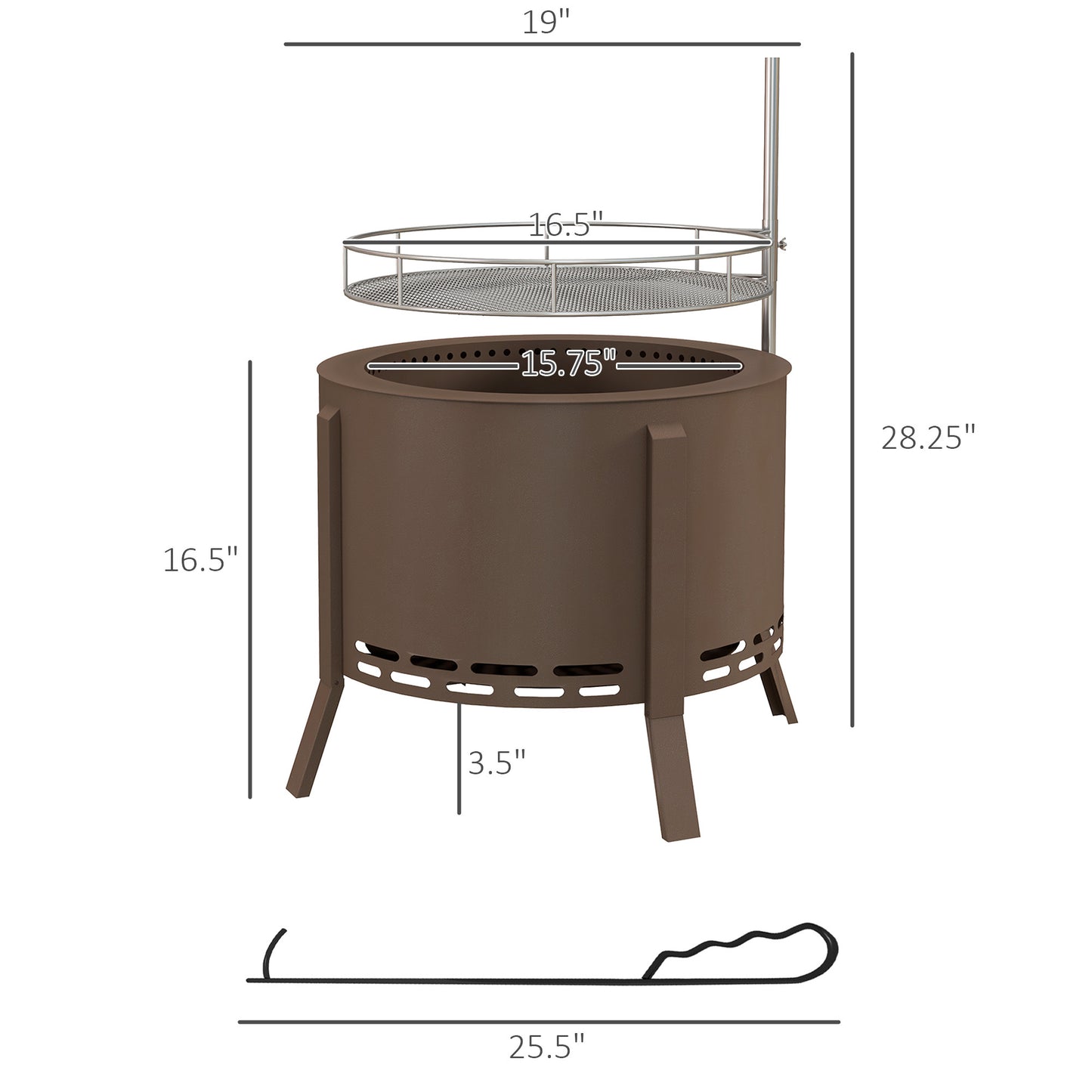 Outsunny 2-in-1 Smokeless Fire Pit, BBQ Grill, 19" Portable Wood Burning Firepit with Cooking Grate and Poker, Low Smoke Camping Bonfire Stove for Backyard Patio Picnic, Steel, Bronze