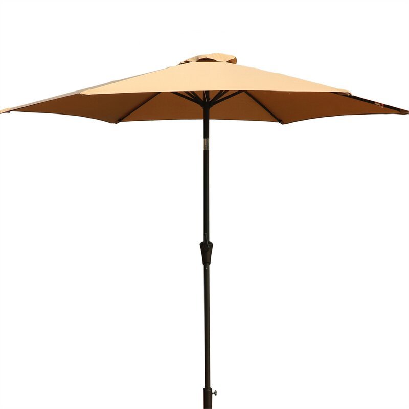 8.8 feet Outdoor Aluminum Patio Umbrella, Patio Umbrella, Market Umbrella with 42 pounds Round Resin Umbrella Base, Push Button Tilt and Crank lift, Taupe