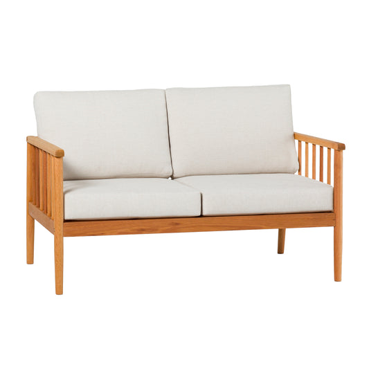 Contemporary Cushioned Eucalyptus Wood Patio Loveseat – Natural