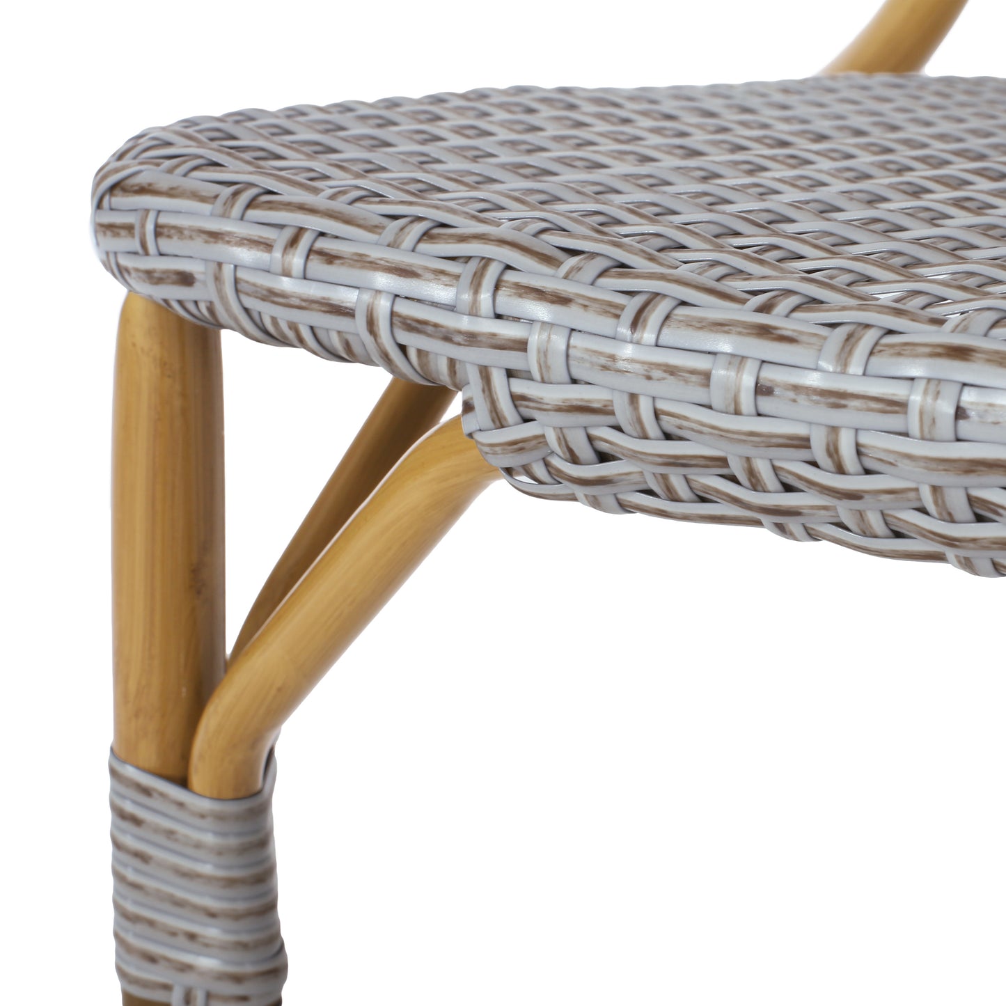 Outdoor PE Rattan and Aluminum Armless French Bistro Chairs, Set of 2, Gray and Bamboo Finish