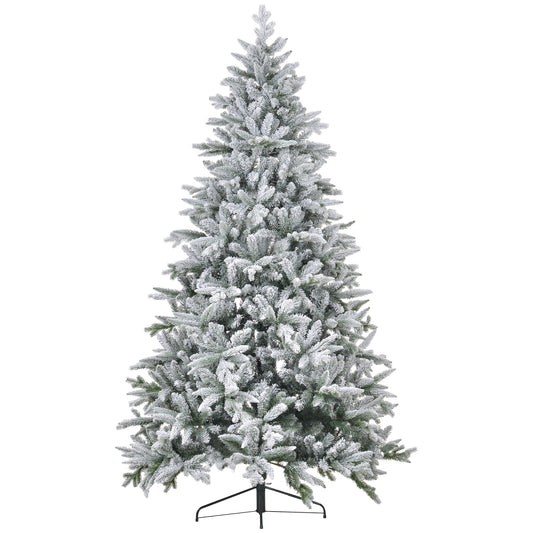 HOMCOM 8ft Snow Flocked Artificial Christmas Tree with 2003 Tips, Foldable Metal Stand, Easy Assembly, Hinged Xmas Tree for Home, Office, Holiday, Green