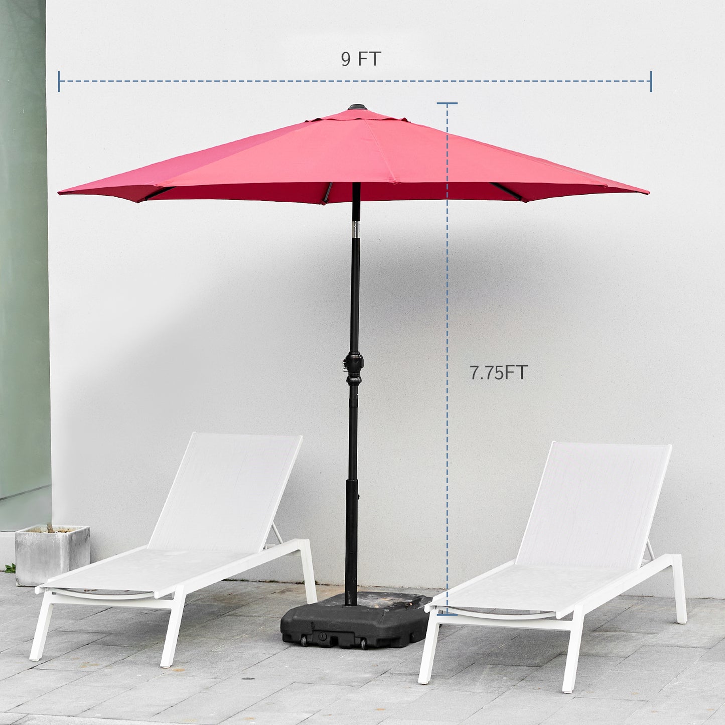 9 foot outdoor patio umbrella with button tilt and crank, Outdoor patio/market table umbrella UV protected and waterproof, Red