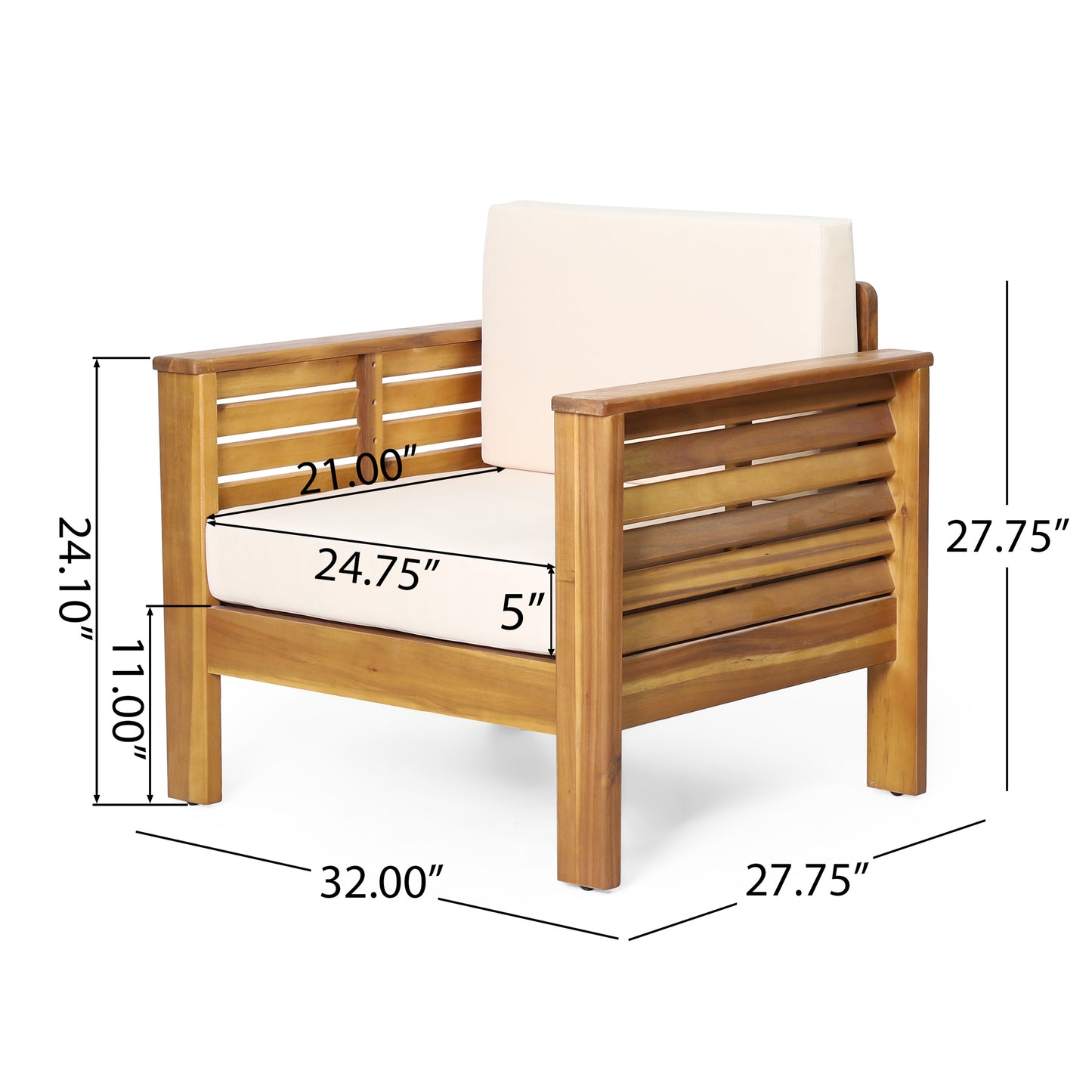 Teak Acacia Wood Loveseat and Coffee Table Set with Cream Cushions