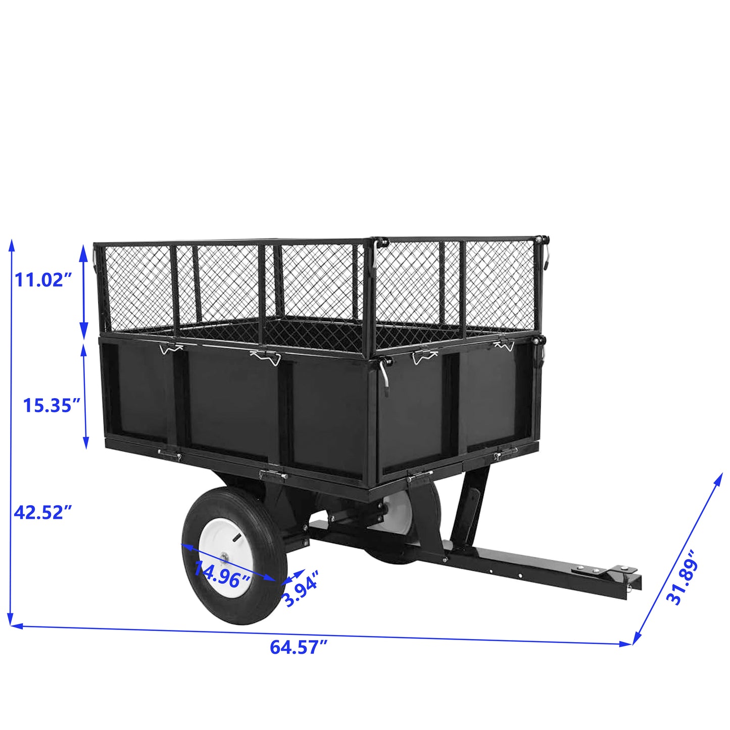 Heavy Duty Lawn Mower Trailer Steel Dump Truck, 661.4 Lbs Load, Garden Utility Trailer with Removable Sidewalls for Transporting Soil, Peat, Building Materials