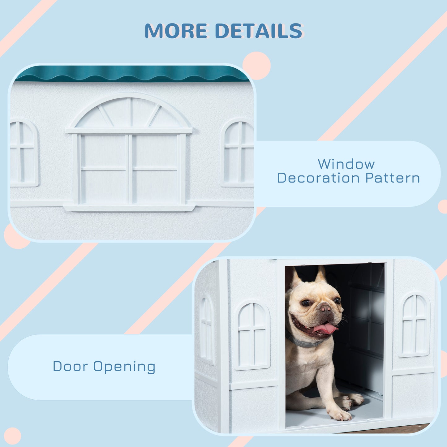 PawHut Plastic Dog House, Water Resistant Puppy Shelter Indoor Outdoor with Door, Easy to Assemble, for Medium and Small Dogs, Blue