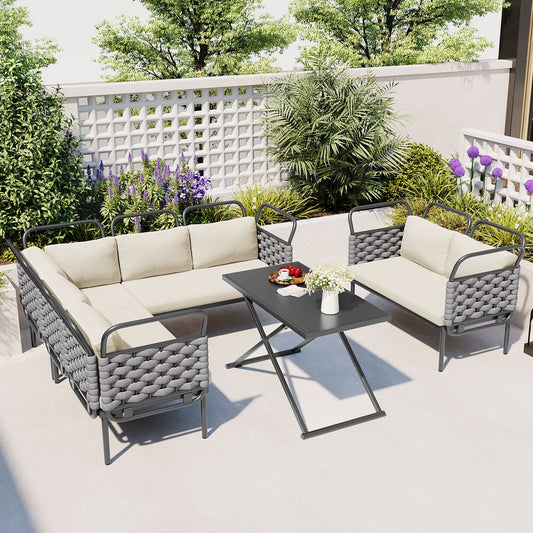 5-Piece Modern Patio Sectional Sofa Set Outdoor Woven Rope Furniture