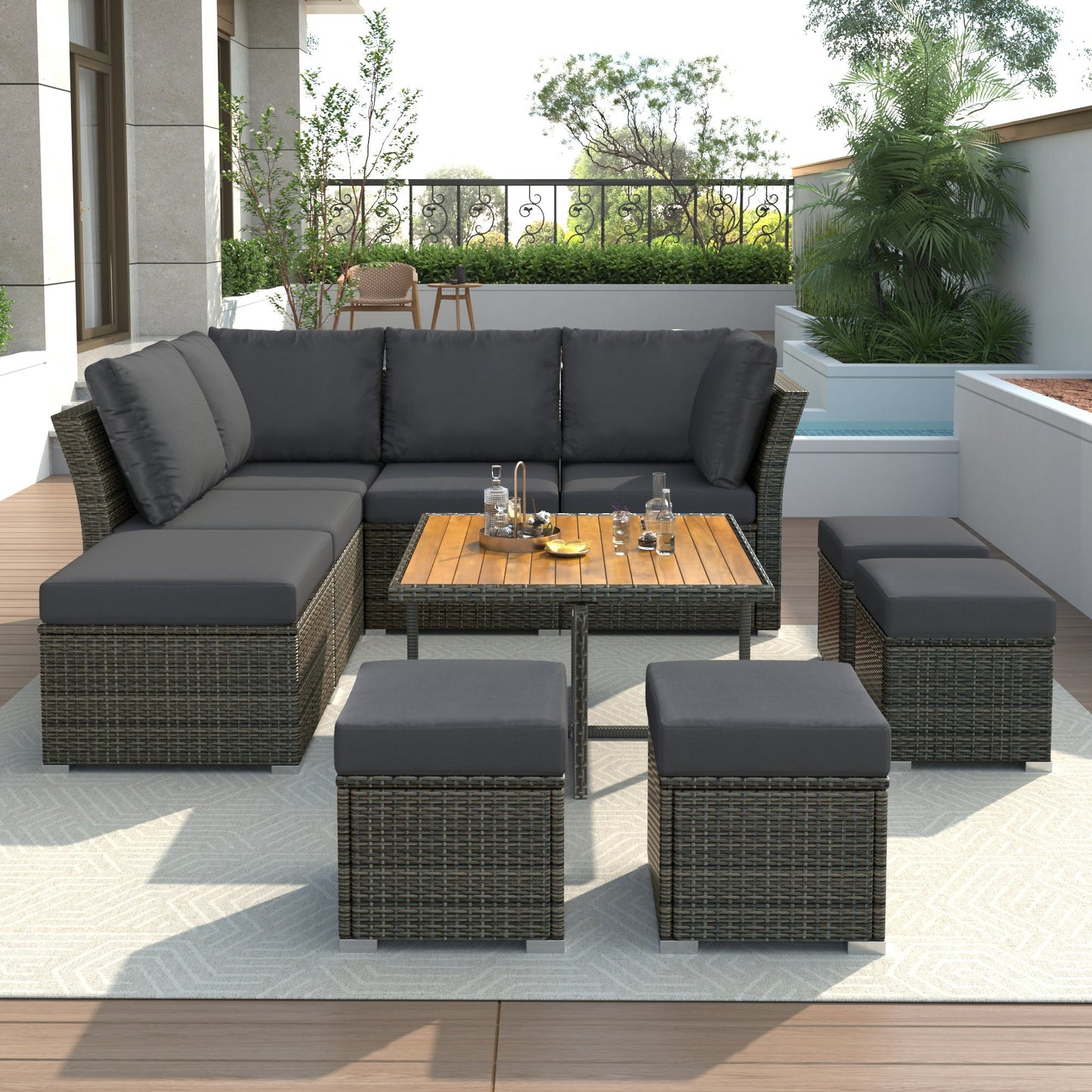 Patio Furniture Set, 10 Piece Outdoor Conversation Set, CoffeeTable