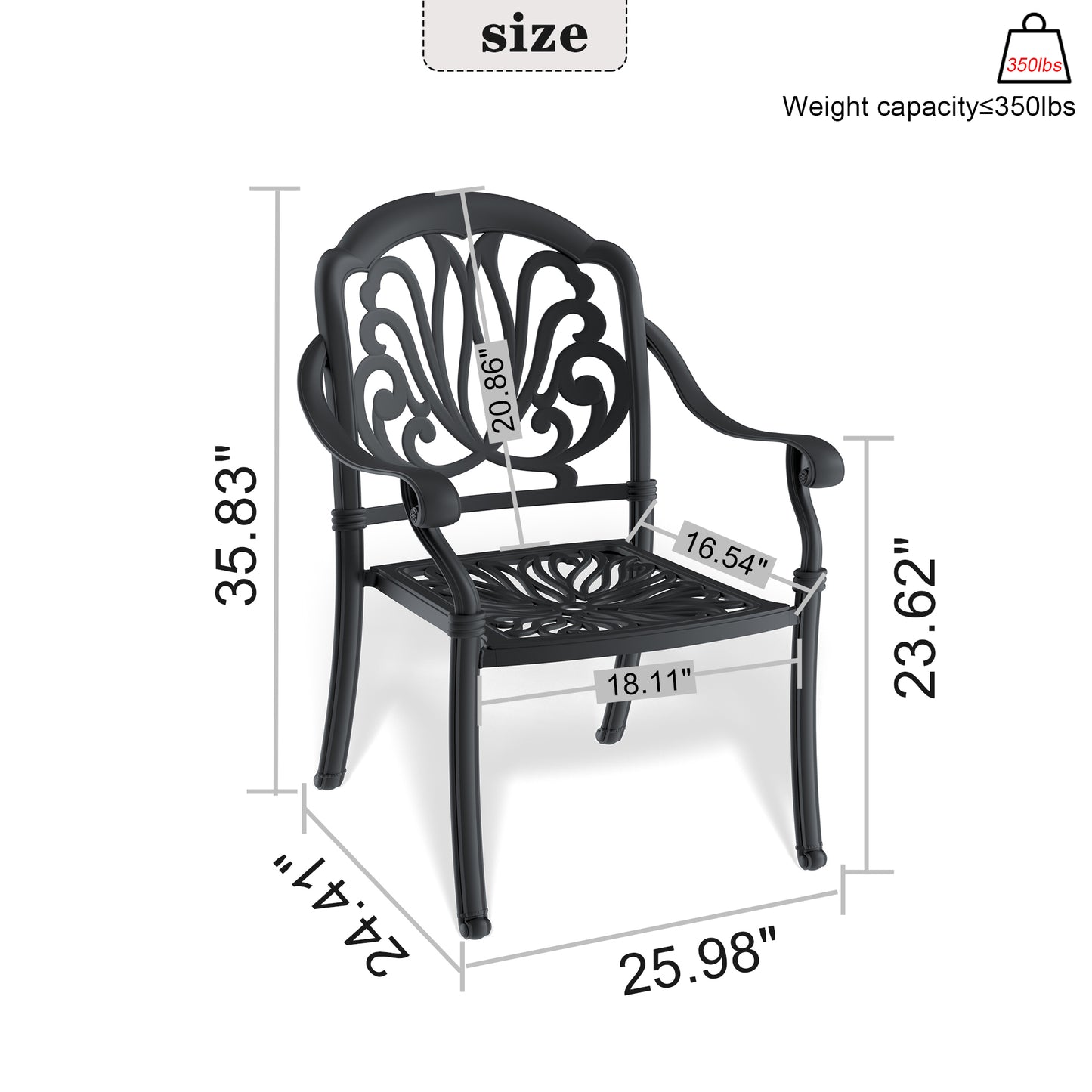 Cast Aluminum Patio Dining Chair 4PCS With Black Frame and Cushions In Random Colors