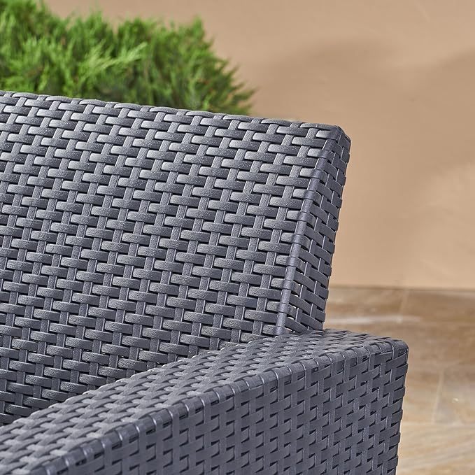 Outdoor Charcoal Faux Wicker Club Chairs with Light Grey Water Resistant Cushions