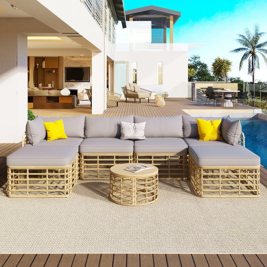 7 Pieces Outdoor Patio Furniture, All-Weather Rattan Sectional Sofa