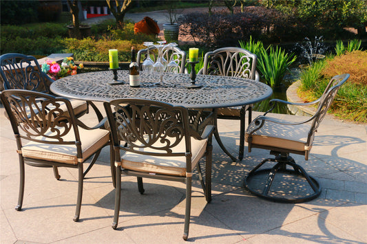 Oval 6 - Person 72" Long Aluminum Dining Set Sunbrella with Cushions