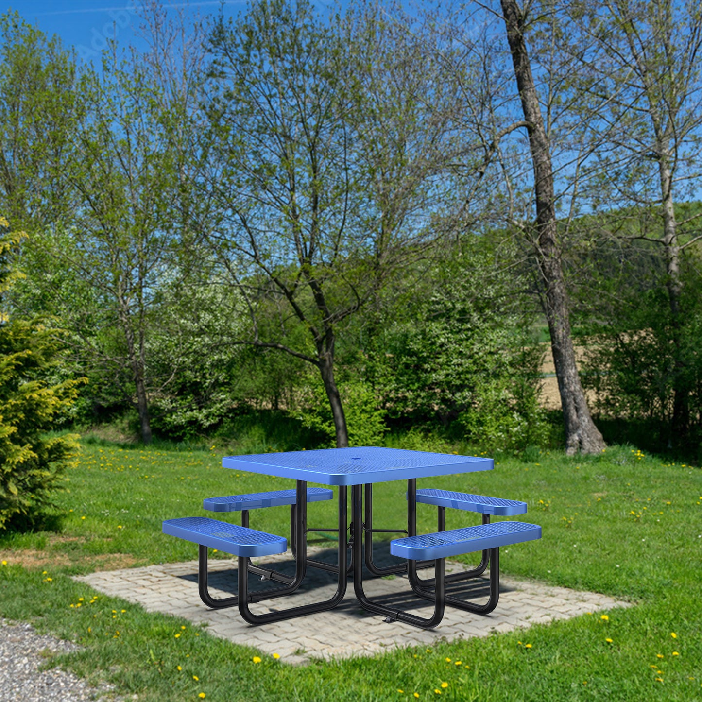 Square Outdoor Steel Picnic Table 46" blue ,with umbrella pole,Blue