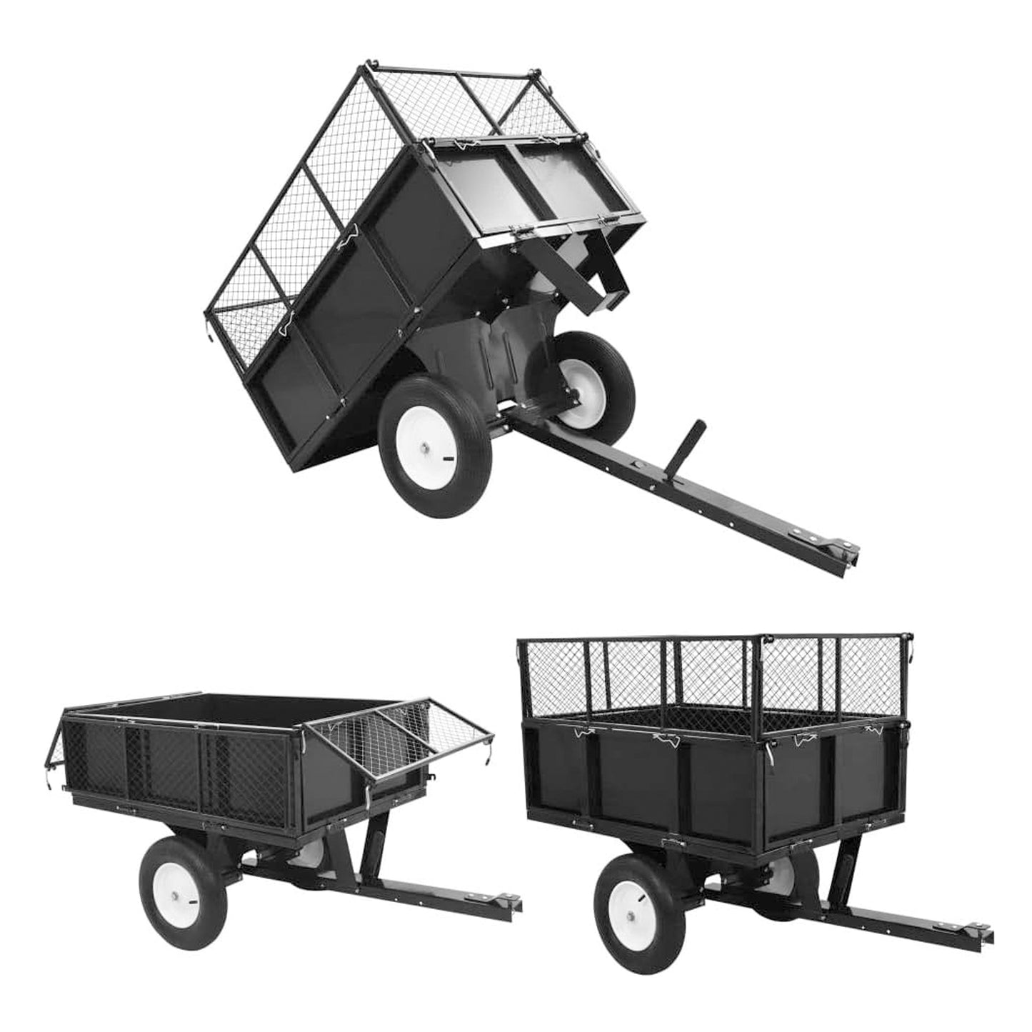 Heavy Duty Lawn Mower Trailer Steel Dump Truck, 661.4 Lbs Load, Garden Utility Trailer with Removable Sidewalls for Transporting Soil, Peat, Building Materials