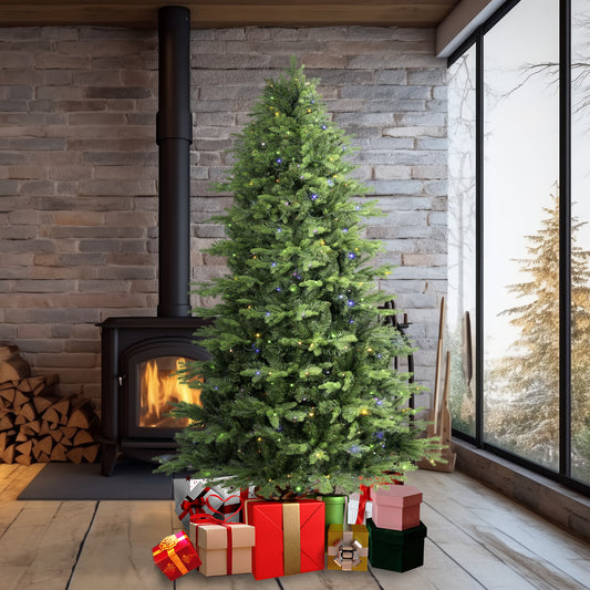 6.5ft Artificial Christmas Tree Prelit PE&PVC with Metal Stand,450 Bi-Colour LED Lights,1791 Branch Tips Green Everett Balsam Tree Easy Assembly for Indoor,Home 50 x 50 x 90 inches