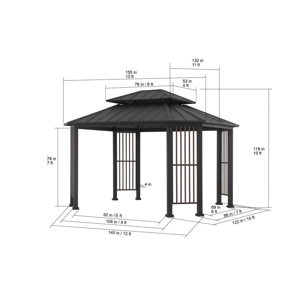 Sunjoy 11 x 13 ft Hardtop Gazebo Outdoor 2-Tier Steel Hardtop Metal Gazebo