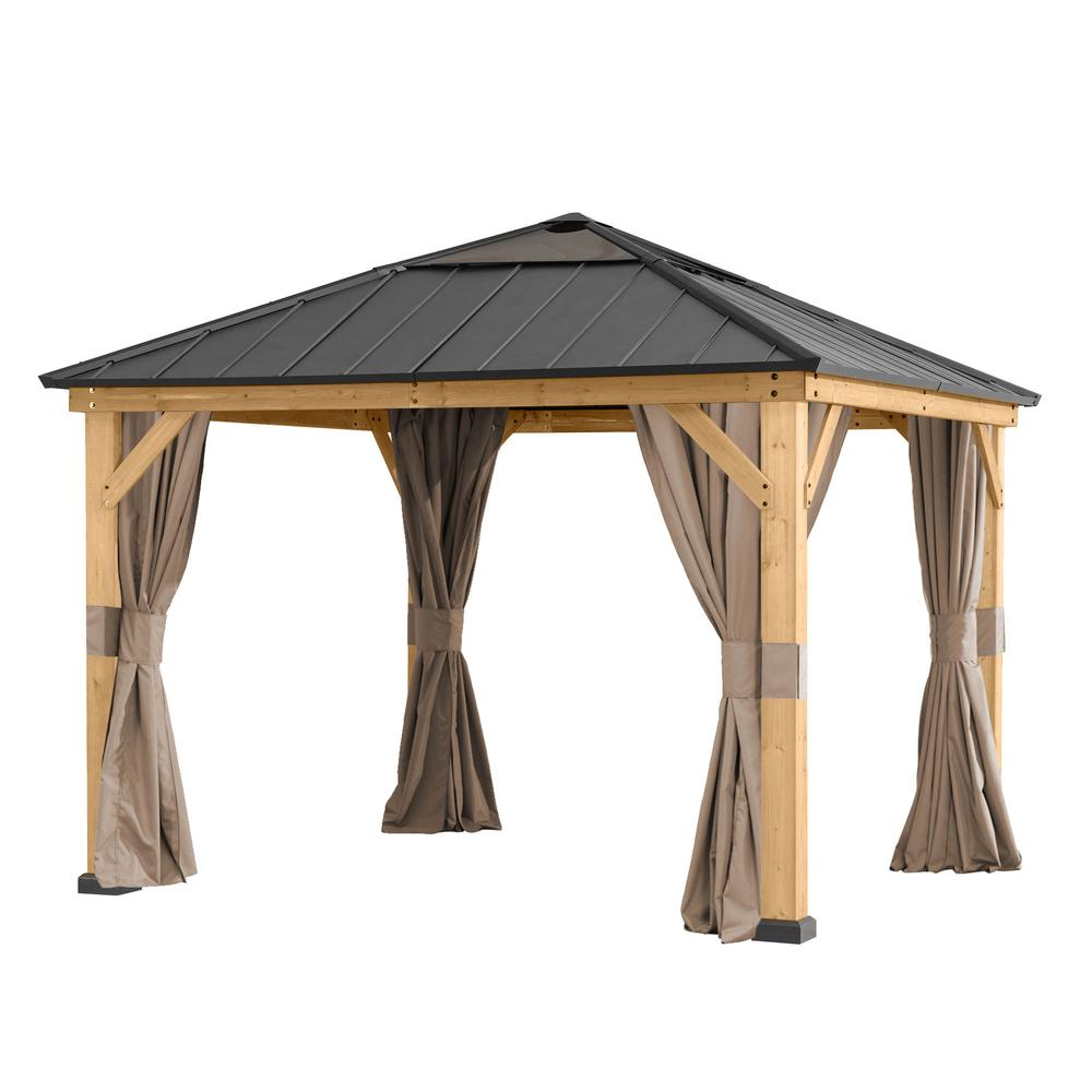 Outdoor Patio Cedar Framed Gazebo with Steel and Polycarbonate Hip Roof Hardtop