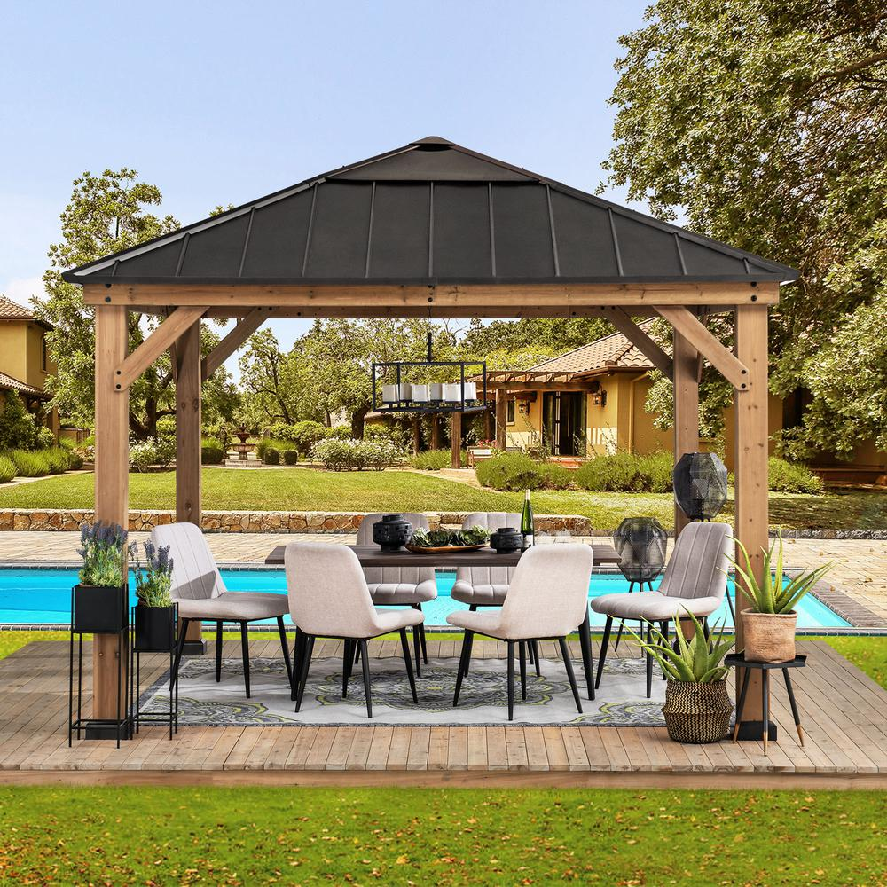 Outdoor Patio Cedar Framed Gazebo with Steel and Polycarbonate Hip Roof Hardtop