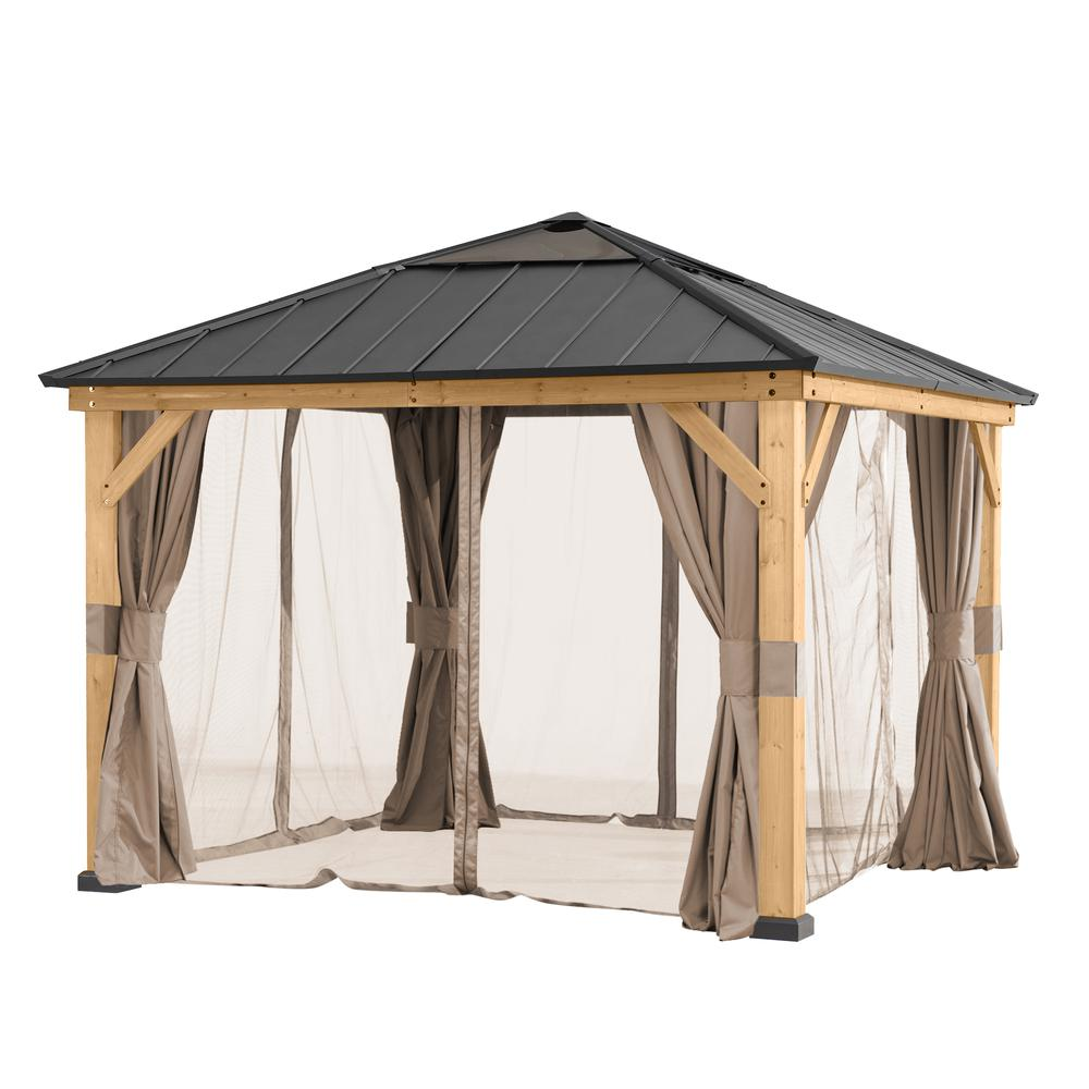 Outdoor Patio Cedar Framed Gazebo with Steel and Polycarbonate Hip Roof Hardtop