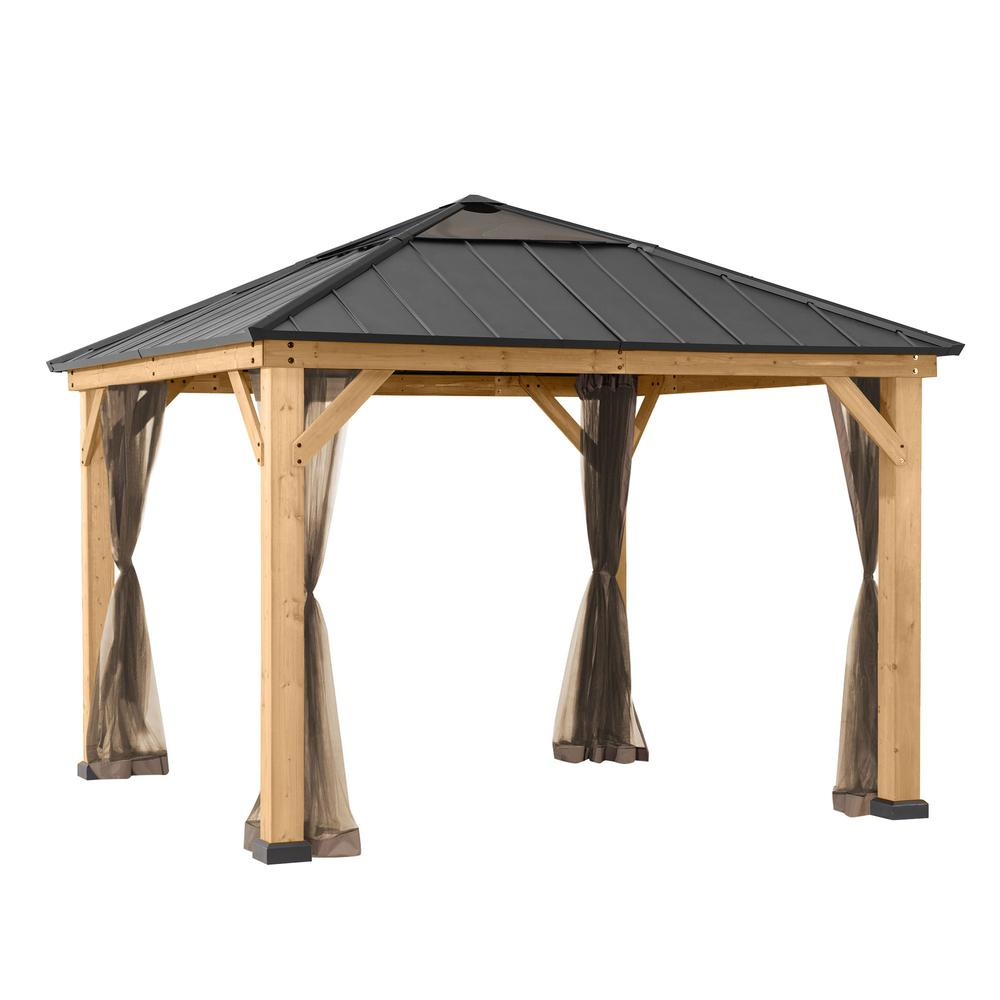 Outdoor Patio Cedar Framed Gazebo with Steel and Polycarbonate Hip Roof Hardtop