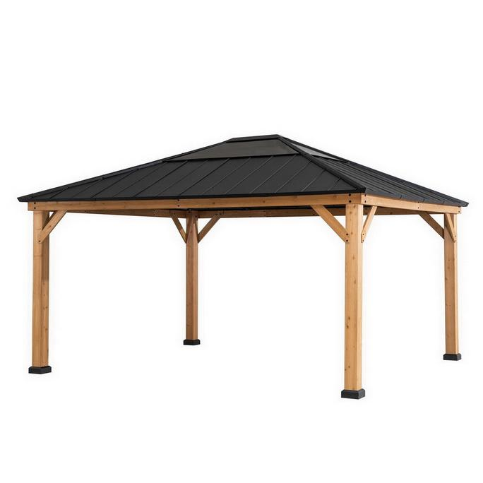 Outdoor Patio Cedar Framed Gazebo with Steel and Polycarbonate Hip Roof Hardtop