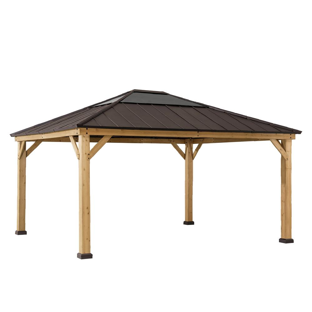 Outdoor Patio Cedar Framed Gazebo with Steel and Polycarbonate Hip Roof Hardtop