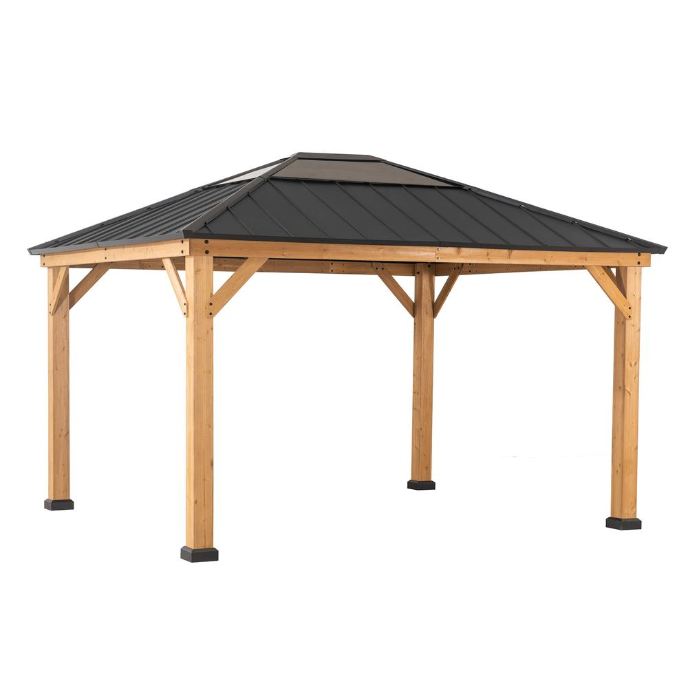 Outdoor Patio Cedar Framed Gazebo with Steel and Polycarbonate Hip Roof Hardtop