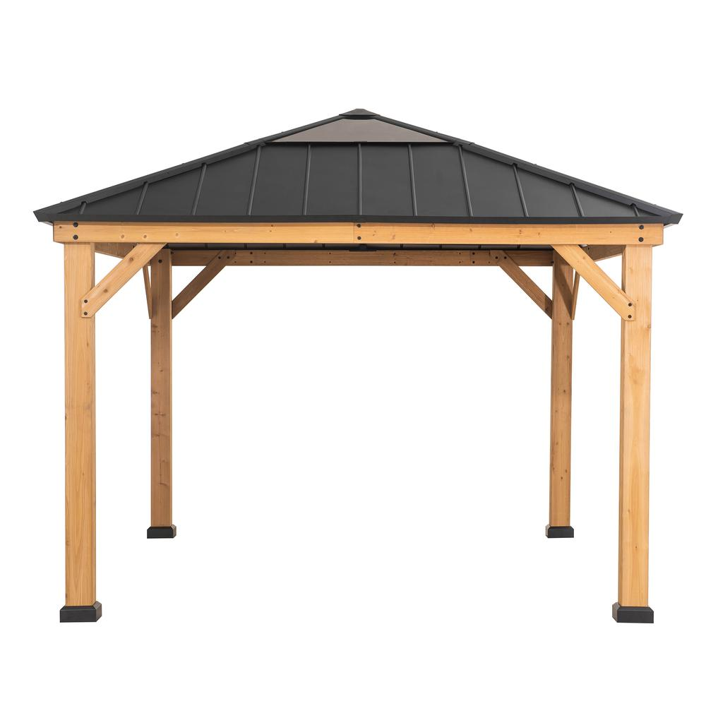 Outdoor Patio Cedar Framed Gazebo with Steel and Polycarbonate Hip Roof Hardtop