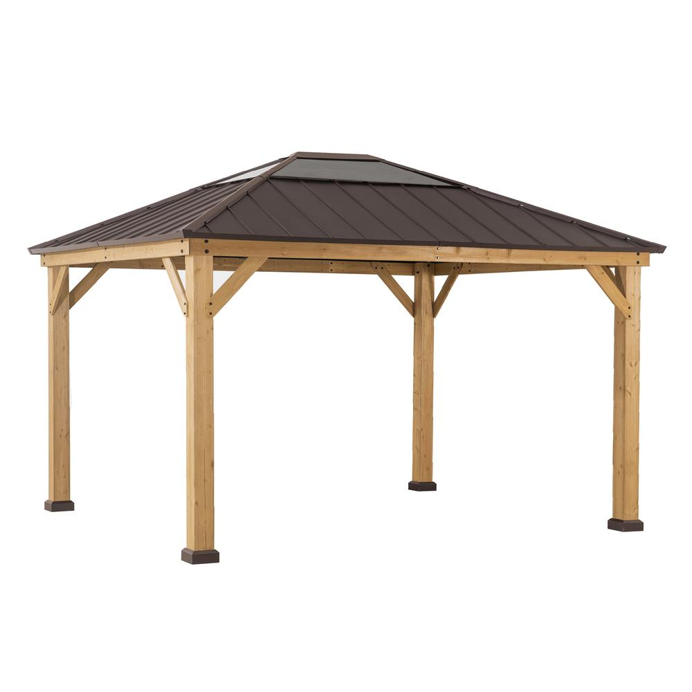 Outdoor Patio Cedar Framed Gazebo with Steel and Polycarbonate Hip Roof Hardtop