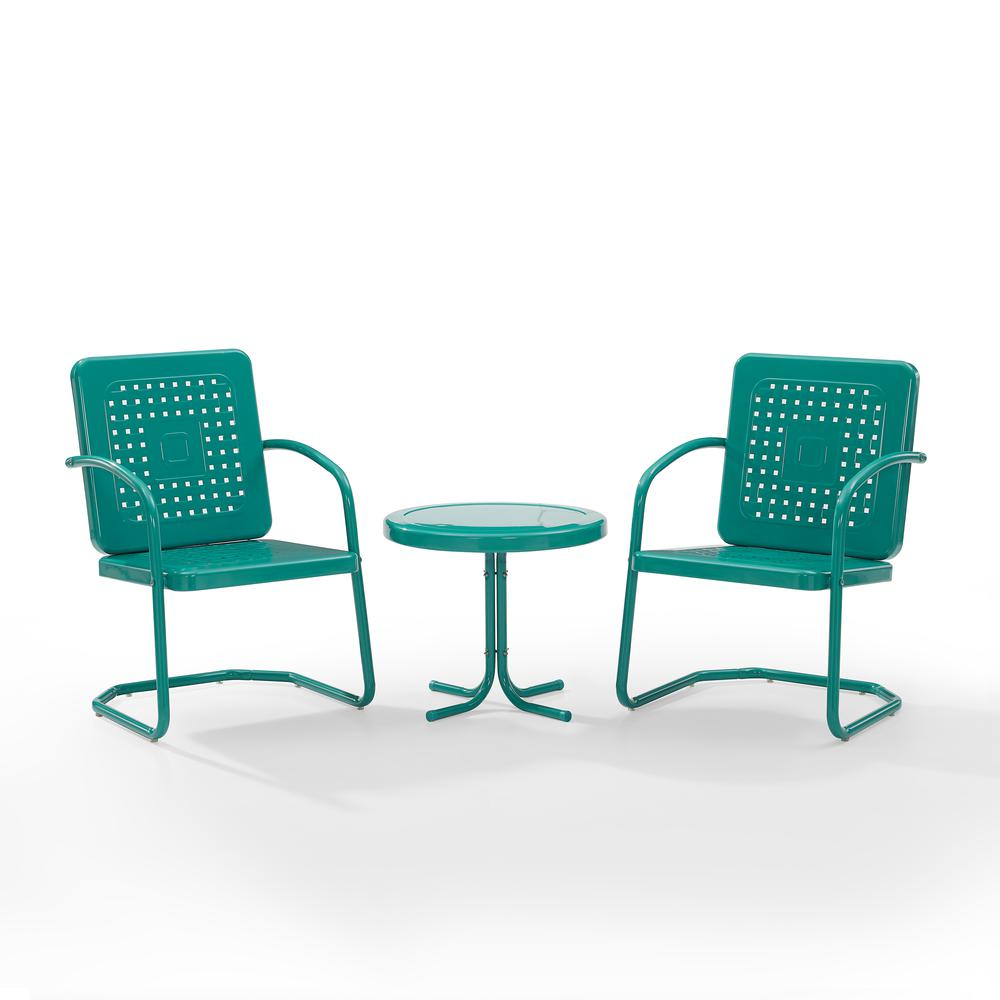 Bates 3Pc Outdoor Metal Armchair Set Turquoise Gloss - Side Table & 2 Armchairs