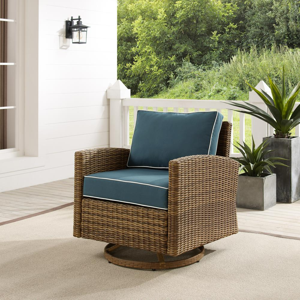 Bradenton Outdoor Wicker Swivel Rocker Chair Navy/Weathered Brown