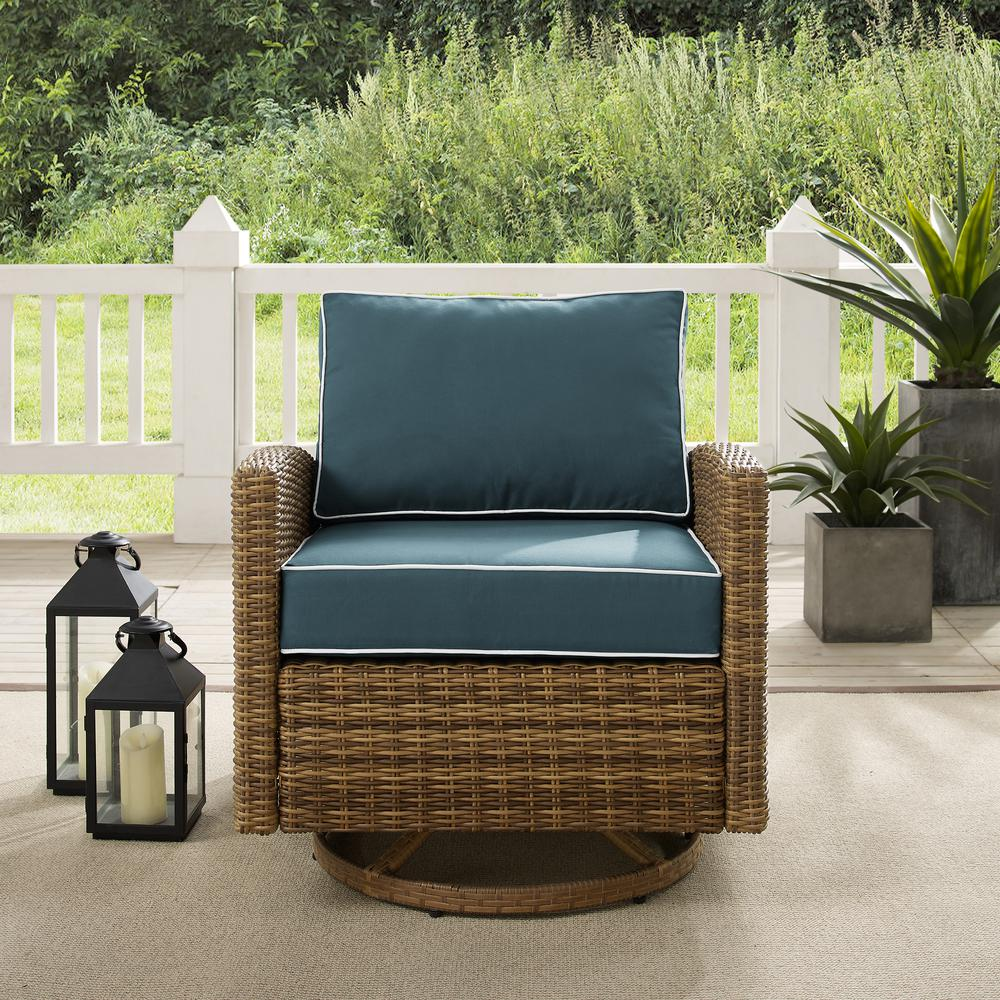 Bradenton Outdoor Wicker Swivel Rocker Chair Navy/Weathered Brown