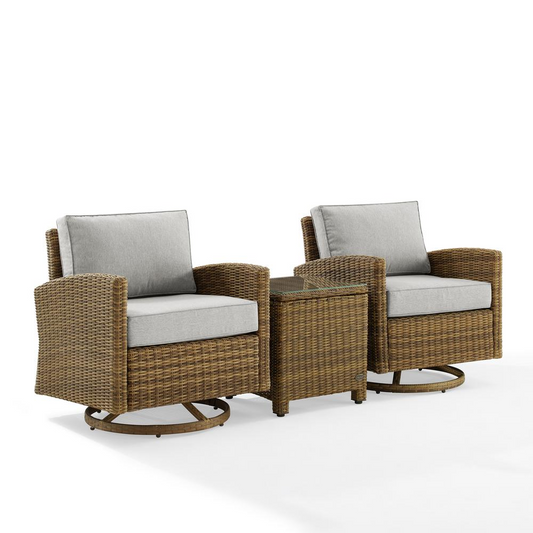 Bradenton 3Pc Outdoor Wicker Swivel Rocker Chair Set Gray/Weathered Brown - Side Table & 2 Swivel Rockers