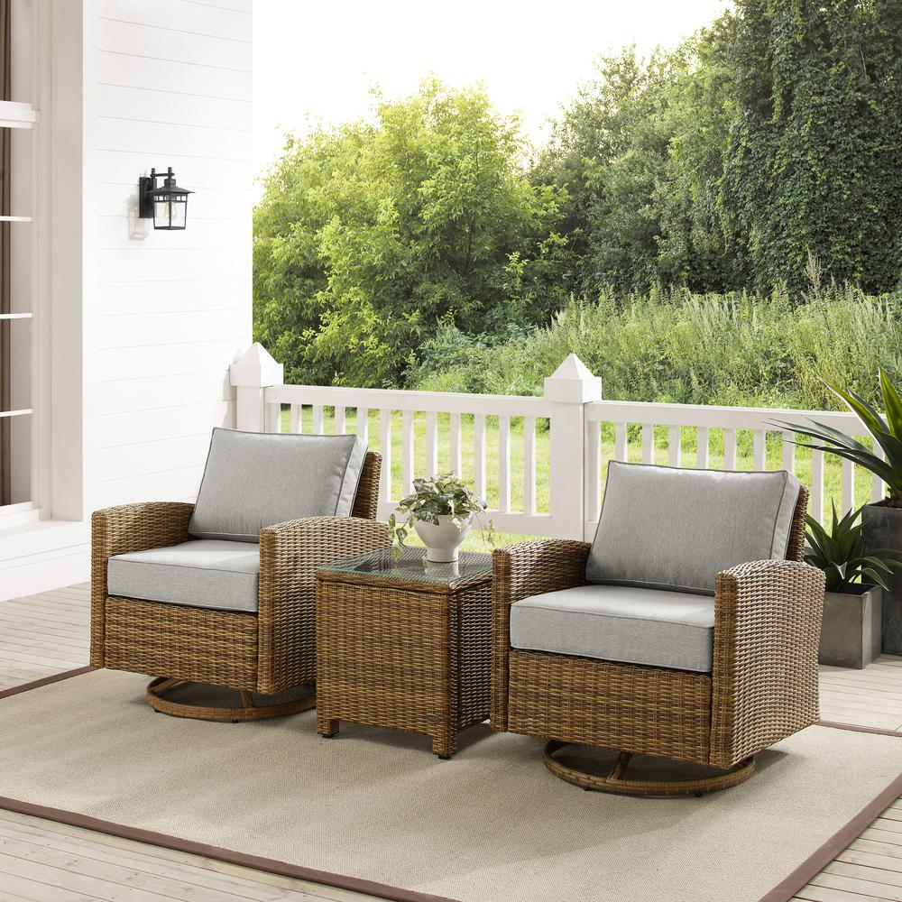 Bradenton 3Pc Outdoor Wicker Swivel Rocker Chair Set Gray/Weathered Brown - Side Table & 2 Swivel Rockers