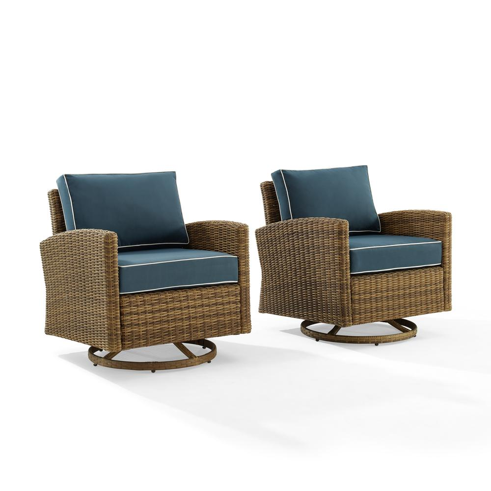 Bradenton 2Pc Outdoor Wicker Swivel Rocker Chair Set Navy/Weathered Brown - 2 Swivel Rockers