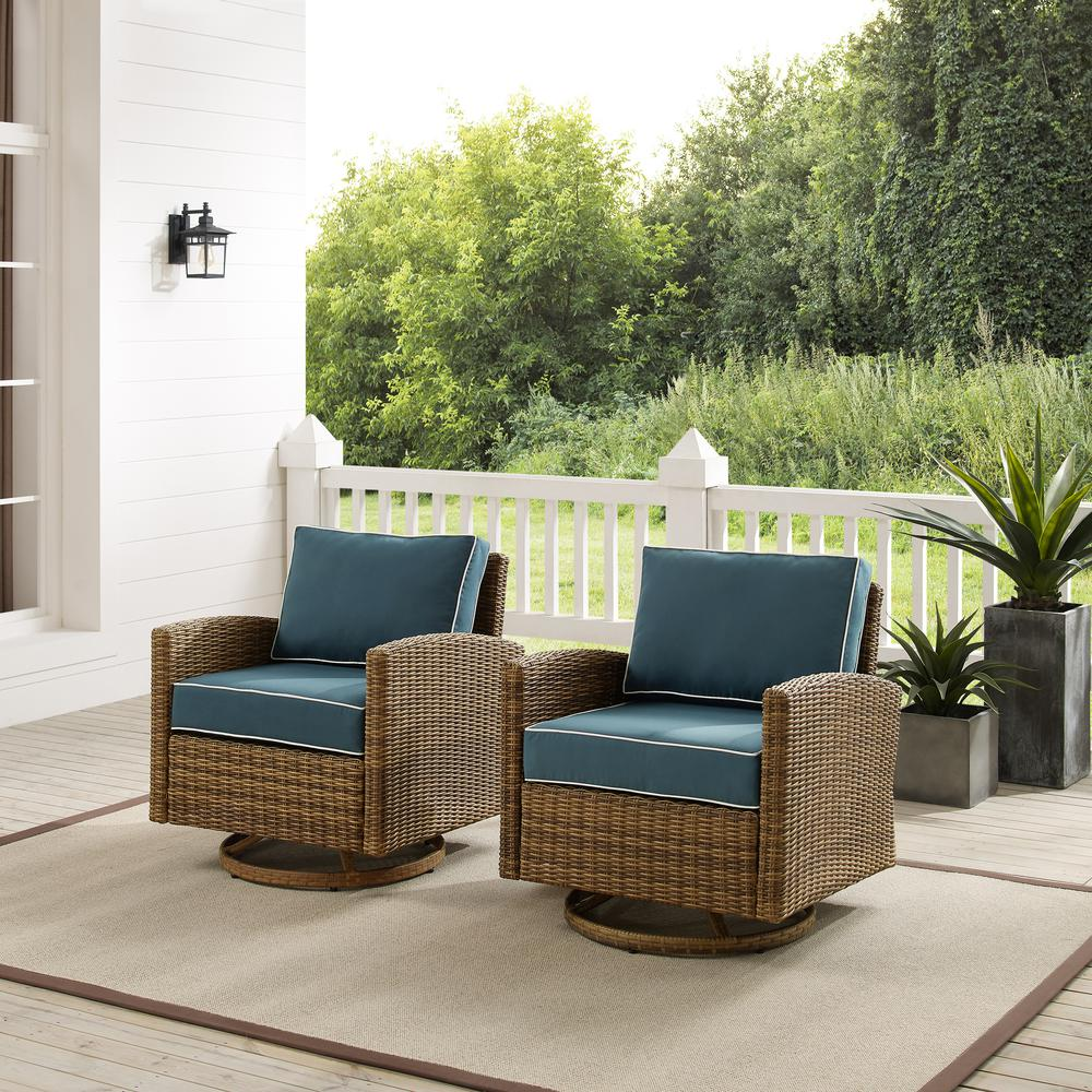 Bradenton 2Pc Outdoor Wicker Swivel Rocker Chair Set Navy/Weathered Brown - 2 Swivel Rockers